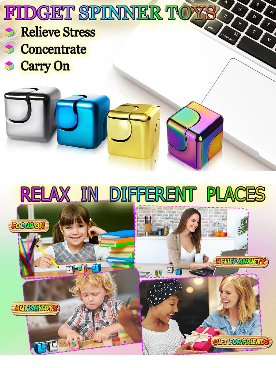 Alloy Cube Spinner Fingertip Gyroscope Fidget Anti Stress Toys Adult Office Home Travel Portable Stress Relief Toys Xmas Gifts