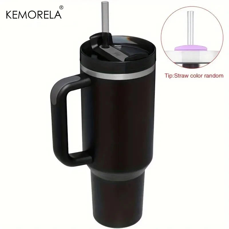 KEMORELA 1PC 900/1200ML Large Capacity Cold Cup Tumbler Stainless Steel Cup Straw Ice Cup Car Cup Handle Thermos Cup Drinkware