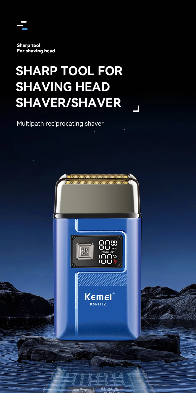 Kemei KM-1112 USB Charging IPX5 Waterproof Shaver 2 in1 Men's Rechargeable Electric Beard Razor Floating Forward Shaving Machine