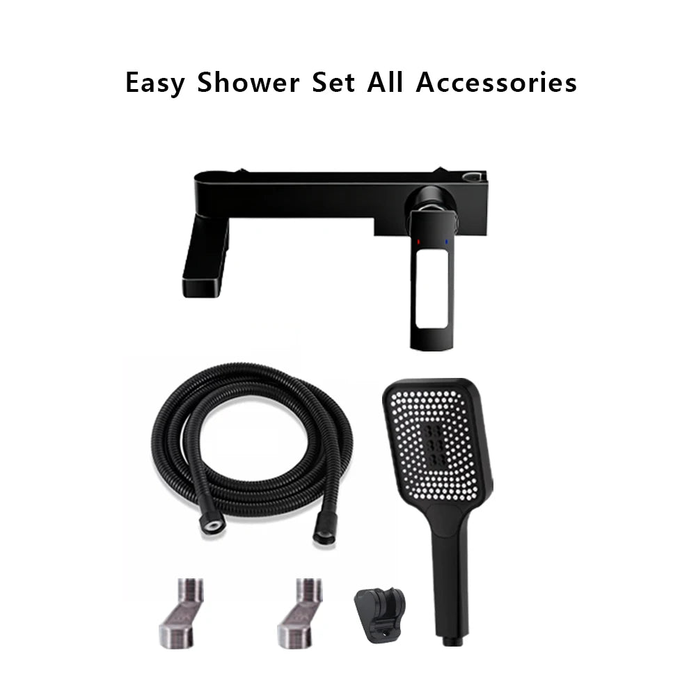 High Quality Solid Brass Bathroom Bathtub Shower Faucet Set Wall Mounted Rainfall Mixer Water Tap Black Split Shower System Kits