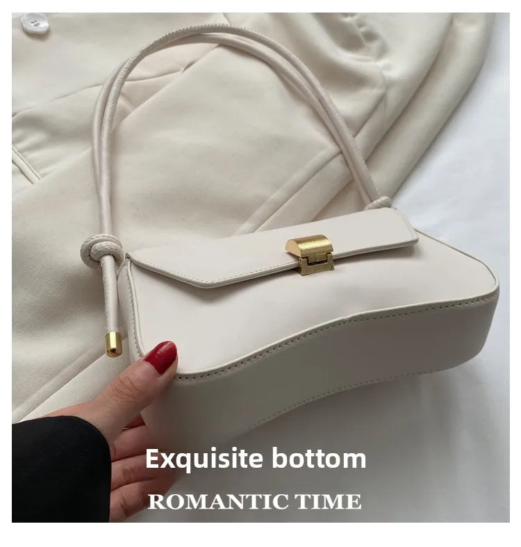 Simple Metal Buckle Handbag MessengerBag, Stylish and Versatile Shoulder Underarm Bag, Chic Baguette Bags for Women Daily Use