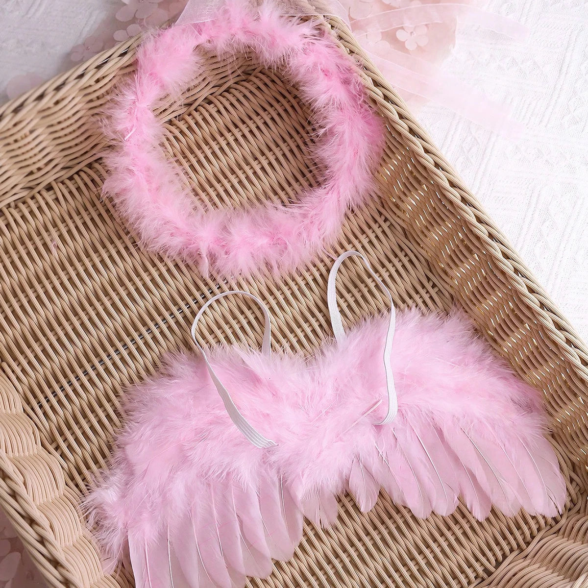 Ylsteed Newborn Baby Boys Girls Angel Wings Photography Props Two-Piece Set with Headband Photography Accessories Photo Shoots