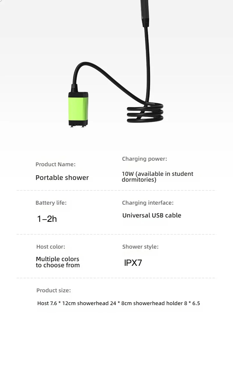 Portable Outdoor Camping Shower Set Waterproof with Digital Display Rechargeable Electric Shower Pump Hiking Travel Pet Watering