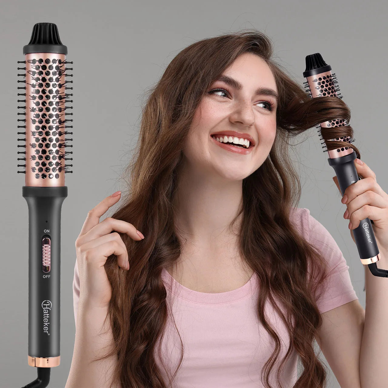 Hatteker Home Use Electric Curling Comb Long Short Hair Styling Brush Heat Resistant Hairdressing Tool Inner Buckle Curl