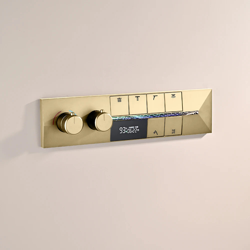 M Boenn Large 23 ×31 Inch Music LED Shower Head Rainfall Thermostat Shower System Bathroom Faucet Set Powerful Massage Body Jet