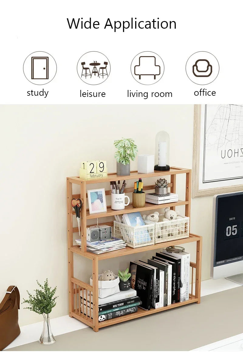 3-tier Wooden Bookshelf Office Student Stationery Organizer Magazine Holder Home Sundries Storage Shelves Kitchen Seasoning Rack