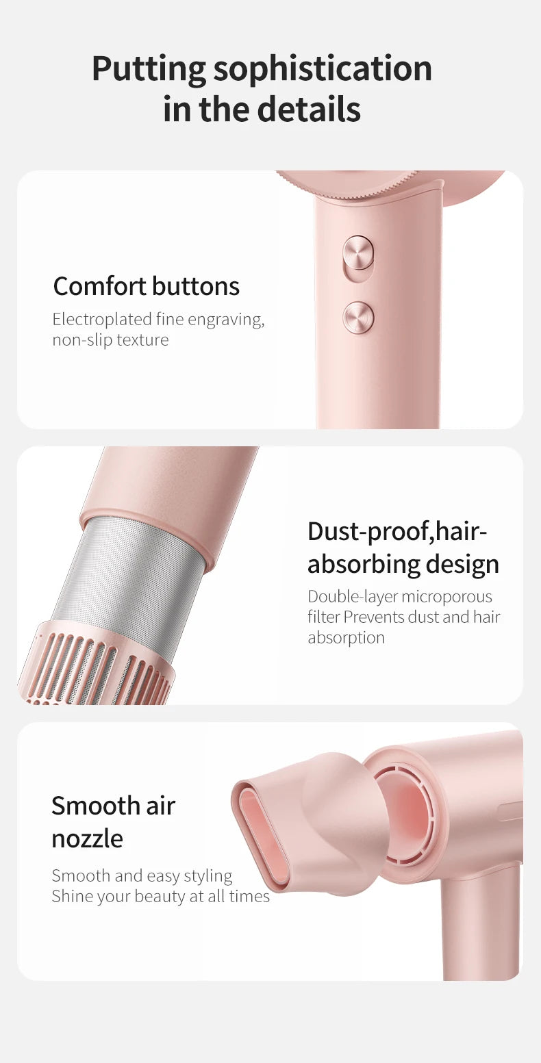 High-Speed Electric Hair Dryer Machine1600W Adjustable Temperature Professional Low Noise Fast Drying Anion Hair Care Blow Dryer