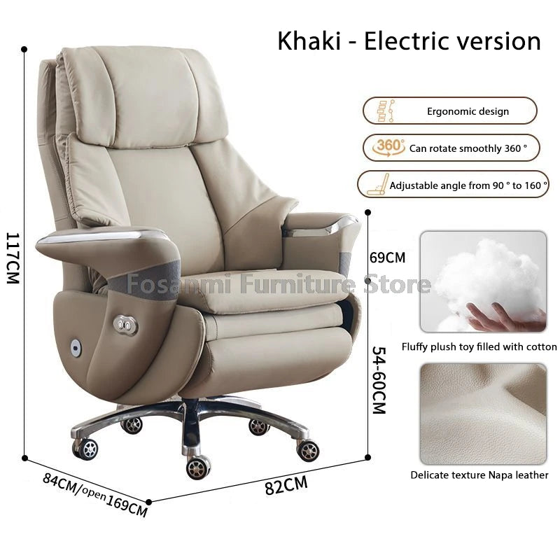 Comfortable and Soft Leather Electric Home Gaming Swivel Chair Thick Boss Office Chair Ergonomic Adjustable Height Desk Chairs