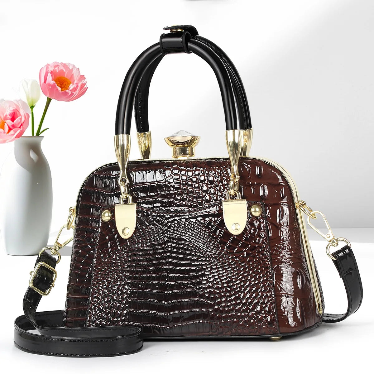 2025 New Luxury Handbags Women Bags Designer Crocodile Pattern Ladies Boston Shoulder Bag High Quality Womens Casual Tote Bag