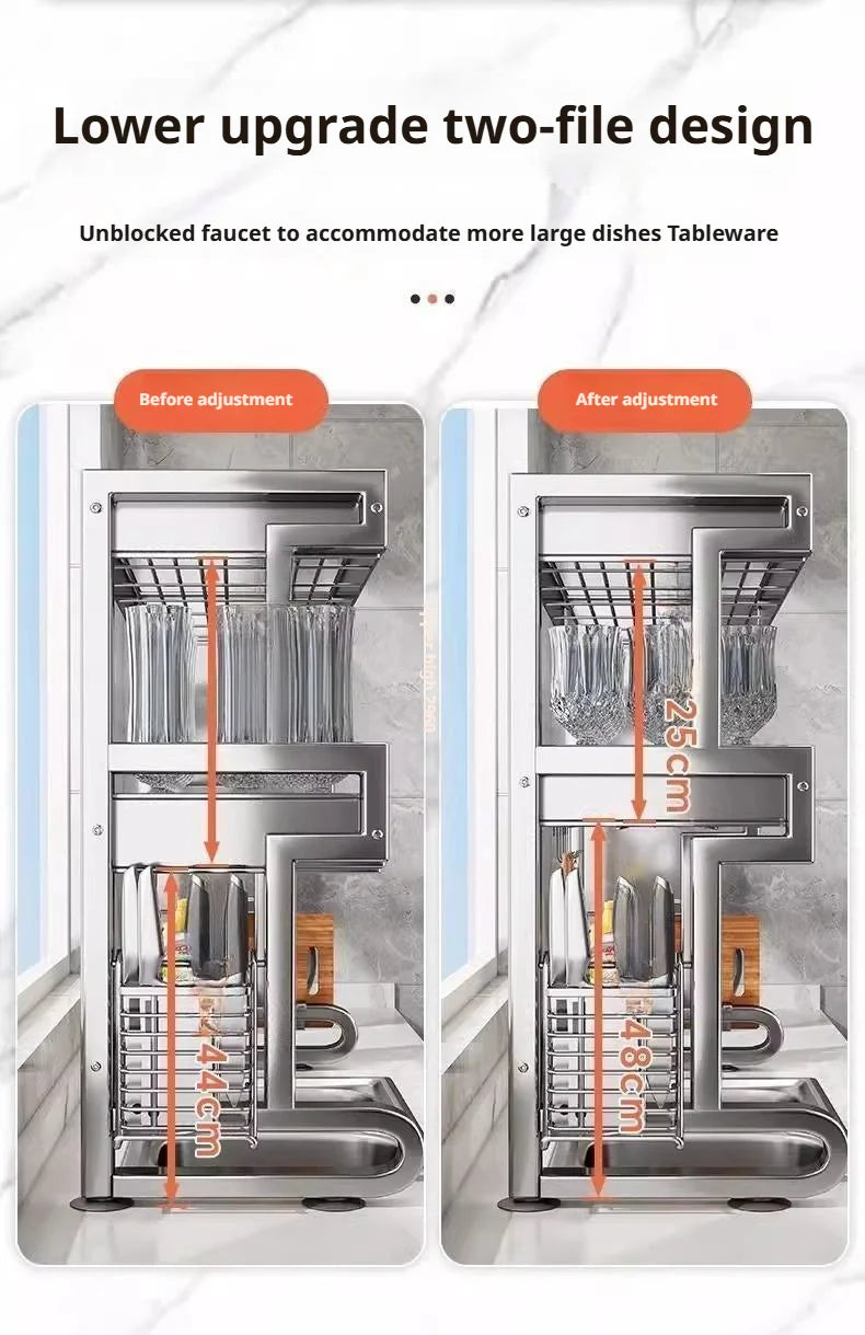 Over Sink Dish Drying Rack Stainless Steel Expandable Drain Bowl Holder Shelf Kitchen Counter Dish Storage Rack Hanger Shelves