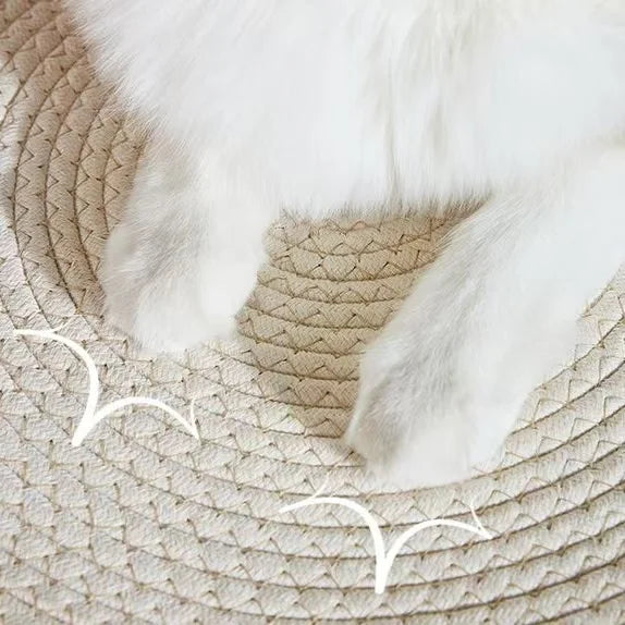 Japanese Pet Cat Bed Round Hand Woven Rattan Cat Beds Summer Cooling Kitten Basket Cotton Rope Cat Scratching Baskets