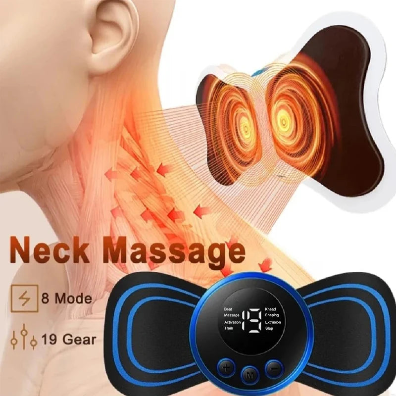 Portable Mini Massage Pad Muscle Pain Relief Micro Current Relieve Fatigue Rechargeable 8 Modes 19 Levels Slim Gel Massage Pad