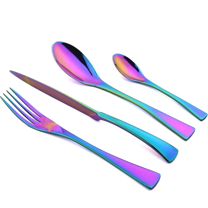 24Pcs/Set  Cutlery Sets 304 Stainless Steel mirror Tableware Knife Forks Spoons Silverware Dinnerware Kitchen Flatware Gift Box