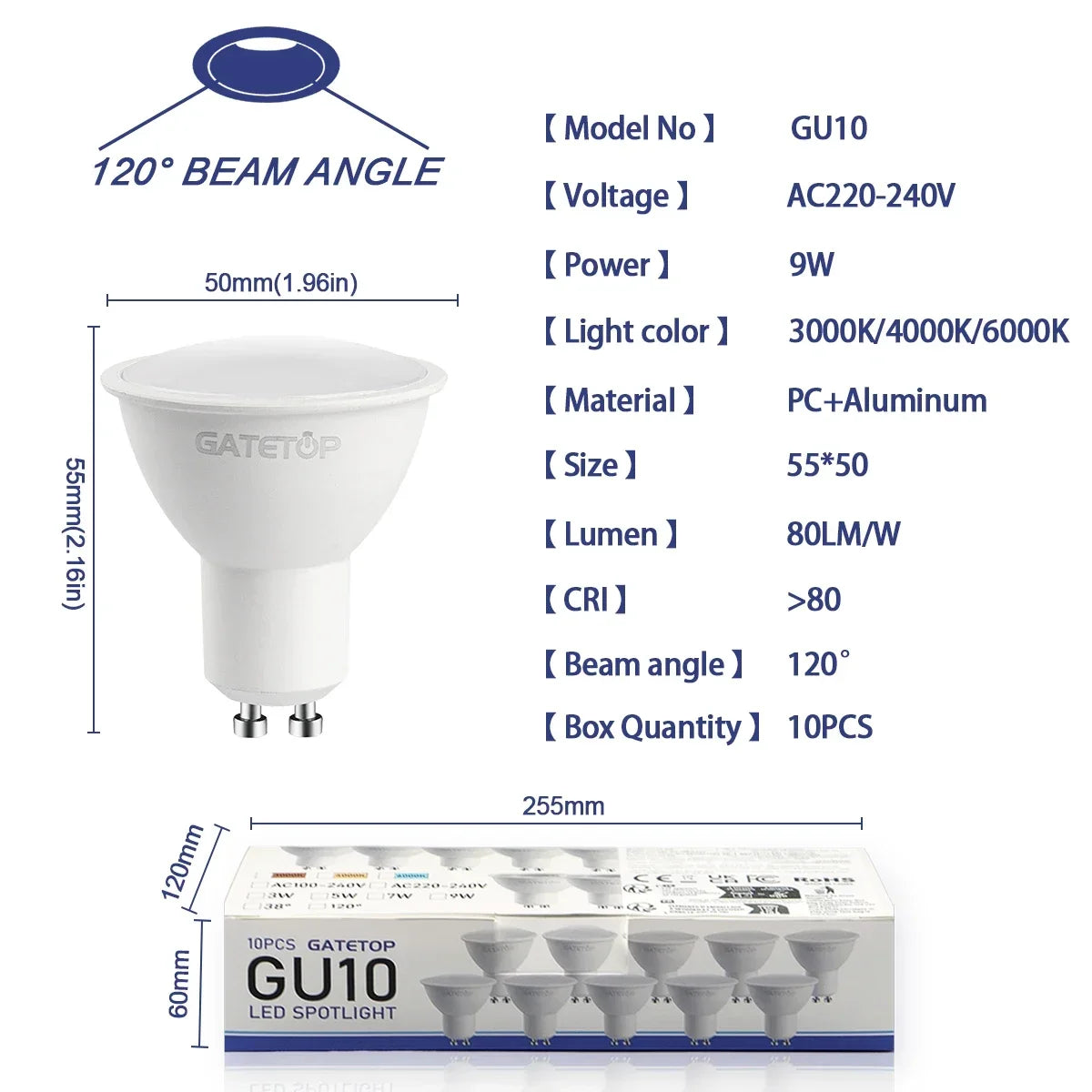 10 Pack Focos Gu10 SpotlightLampara 220V Lled Bulb  Wholesale 9W White Warm 3000k 6000K suitable for Home Commercial Buildings