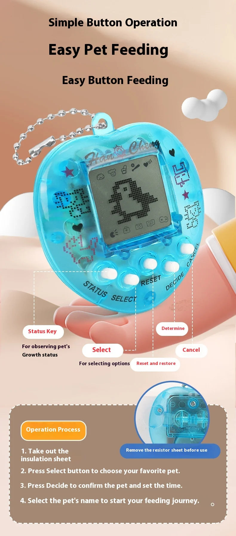 Hot Selling Electronic Pet Machines Handheld Mini Nostalgic Game Consoles Children'S Puzzle Toys, Hanging Decorations Gifts