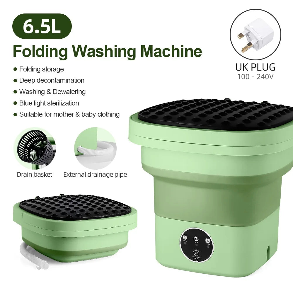 6.5L Small Folding Washing Machine Portable Washing Machine Automatic Modes Laundry Clothes Laundry Bucket Washing Machine