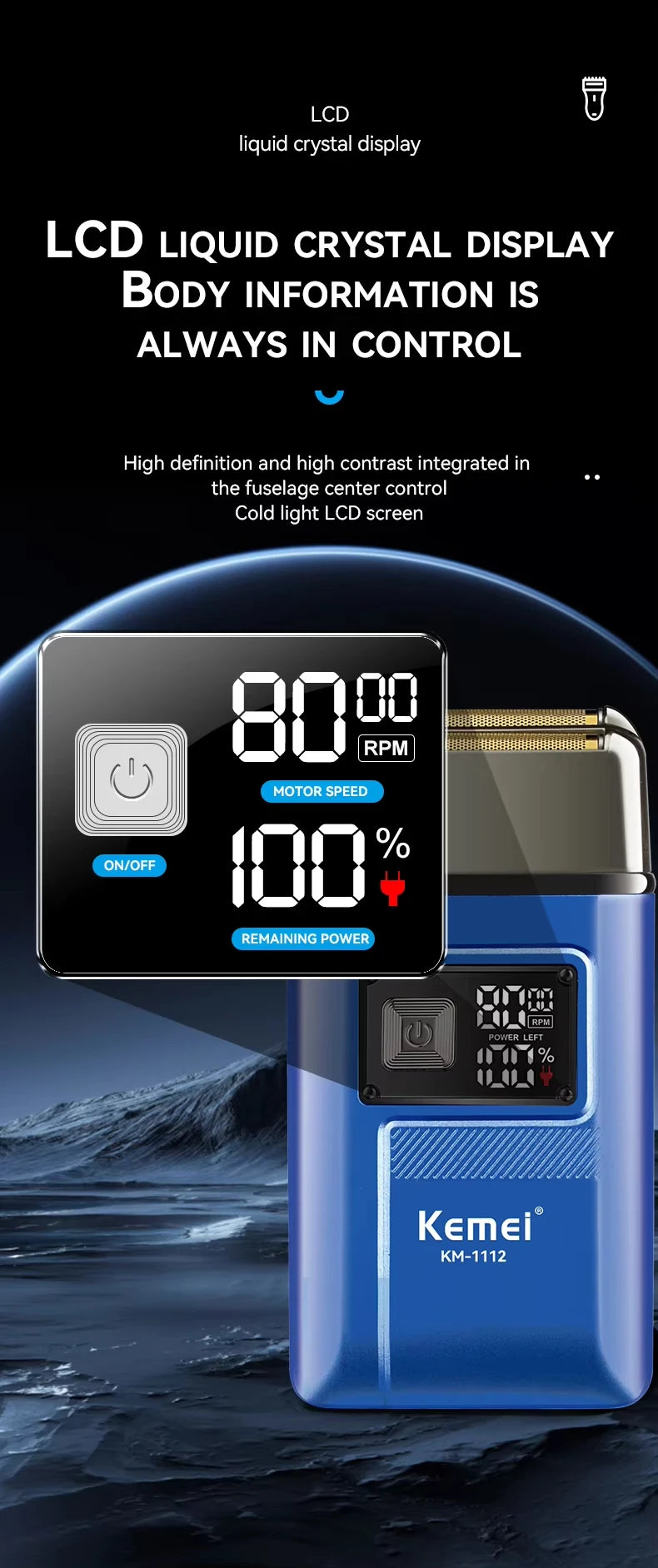 Kemei KM-1112 USB Charging IPX5 Waterproof Shaver 2 in1 Men's Rechargeable Electric Beard Razor Floating Forward Shaving Machine