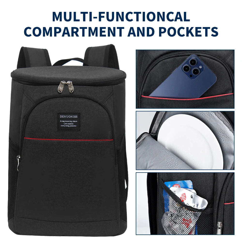 DENUONISS 20L Thermal Cooler Backpack Multi layered Insulated Backpack Waterproof Leak proof Bag Picnic Outdoor &Bottle Opener