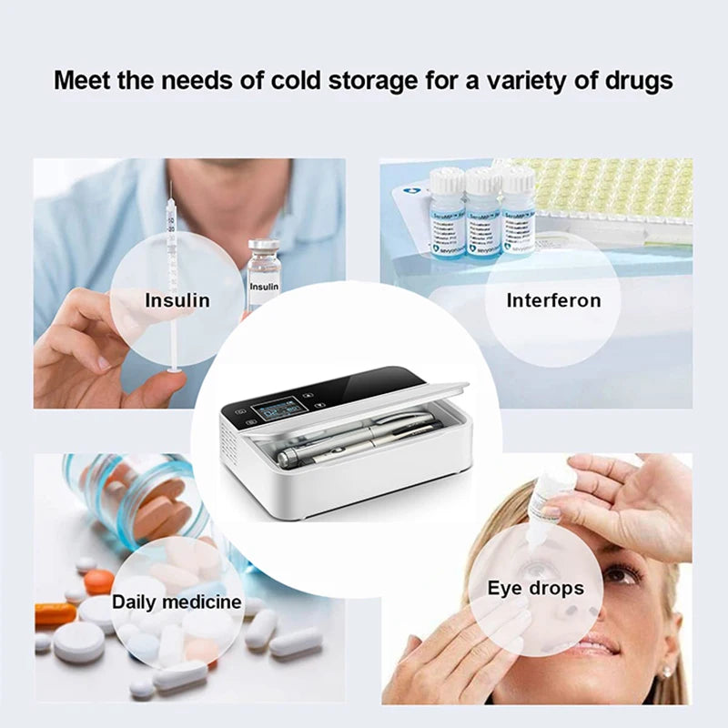 Mini Fridge Medical Insulin Case Cooler USB Rechargeable Refrigerator Insulin Bag Travel Keep Chilled Meds with LCD Display