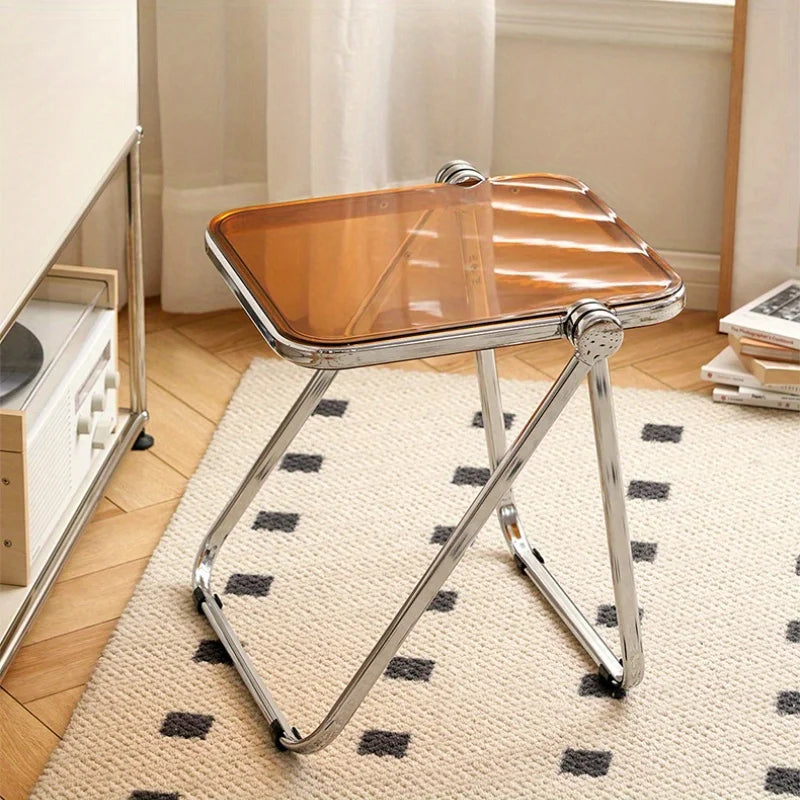 Transparent Folding Sofa side table Modern Coffee Table with Metal Frame, Ideal for Living Room Bedroom Compact Storage