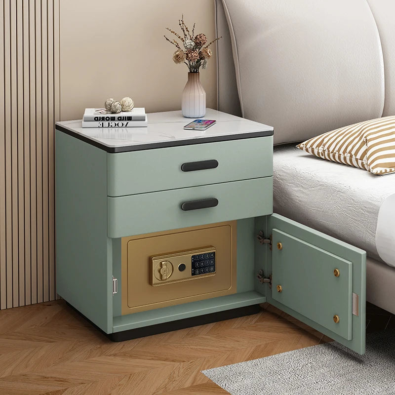 Safe Luxury Bedside Table With Lock Secret Compartment Glamour Metal Nightstands Designer Multifunctional Criado Mudo Furnitures