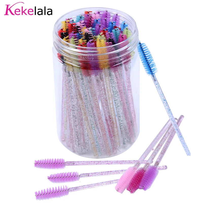 50Pcs/Bottle Eyelash Extension Brushes With Container Eyebrow  Eye Lash Mascara Wands Spoolies In Case Wholesale