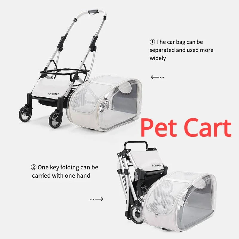 2024 Pet Stroller Transparent Pet Cart Dog Walking Cart Small Medium Sized Dog Pulled Stroller Lightweight Foldable Detachable