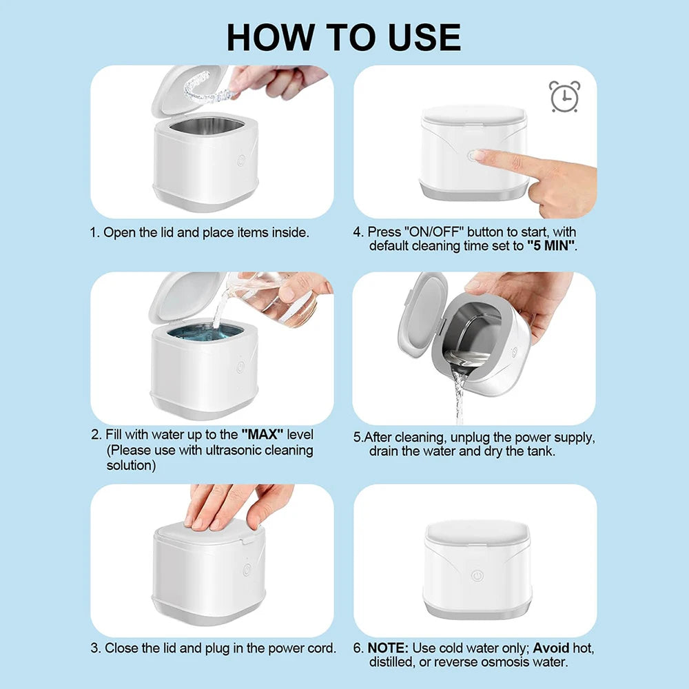 KUNPHY 46kHz Ultrasonic Cleaner Mini Portable Washing Machine Timer Ultrasound Bath Sonic Cleaning Devices for Dentures Aligner