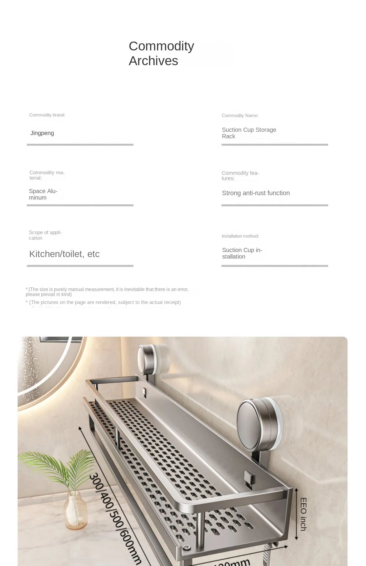 Suction Cup Bathroom Rack Bathroom Shelf Toilet Space Aluminum No Drill Hanging Rack Bathroom Organizer Hang On the Wall