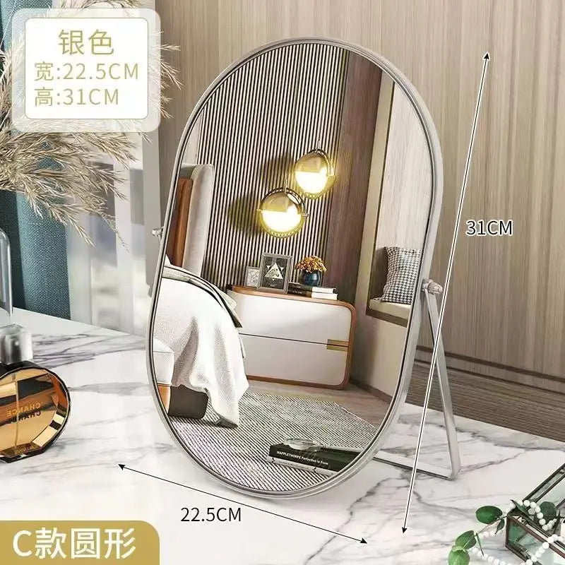 High-end Metal Makeup Mirrow Oval Rorate Standing Mirror Bathroom Desk Luxury Hairdressing Mirror Mural Home Decor for Girls