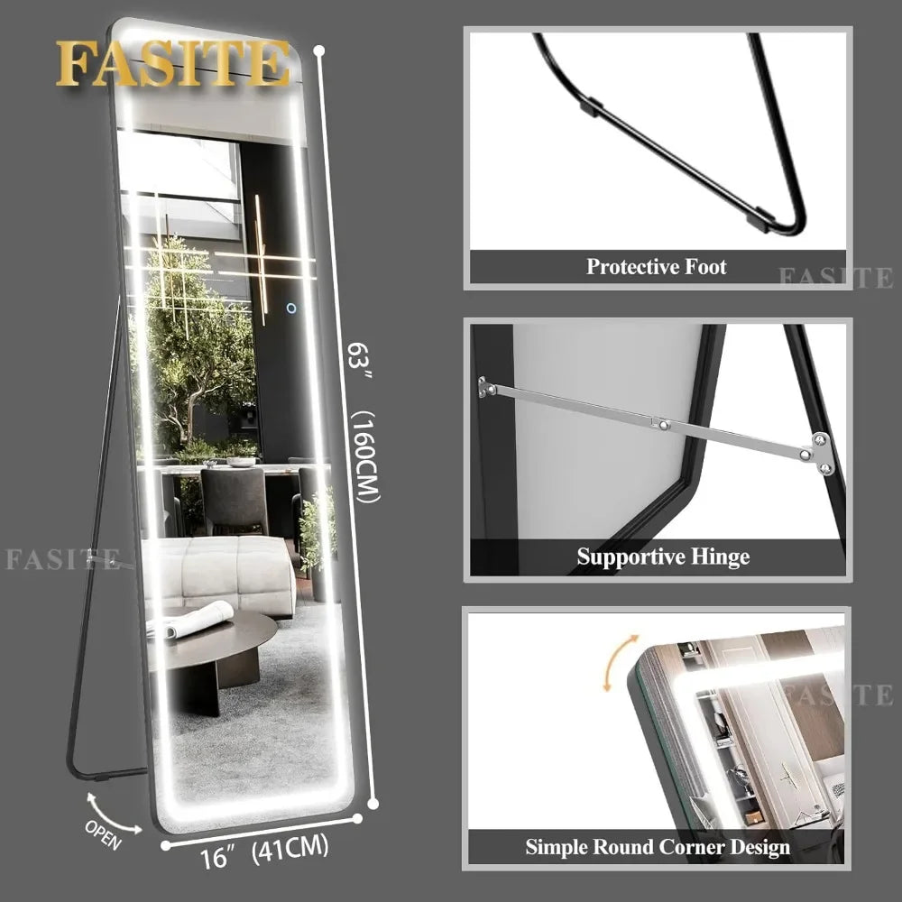 Large Full Body Mirror With Led Light Wall Mounted Hanging Mirror With Lights-Makeup Vanity Mirror Mirrors Length Floor Standing