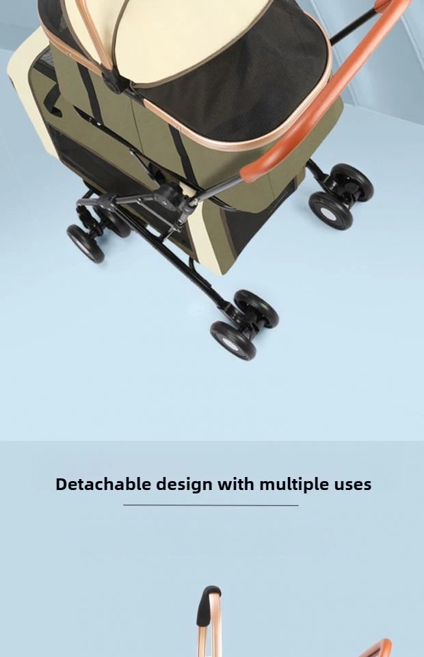 Detachable Double-decker Pet Stroller Cat and Dog Outdoor Stroller Lightweight Foldable Pet Stroller Portable Pet Basket