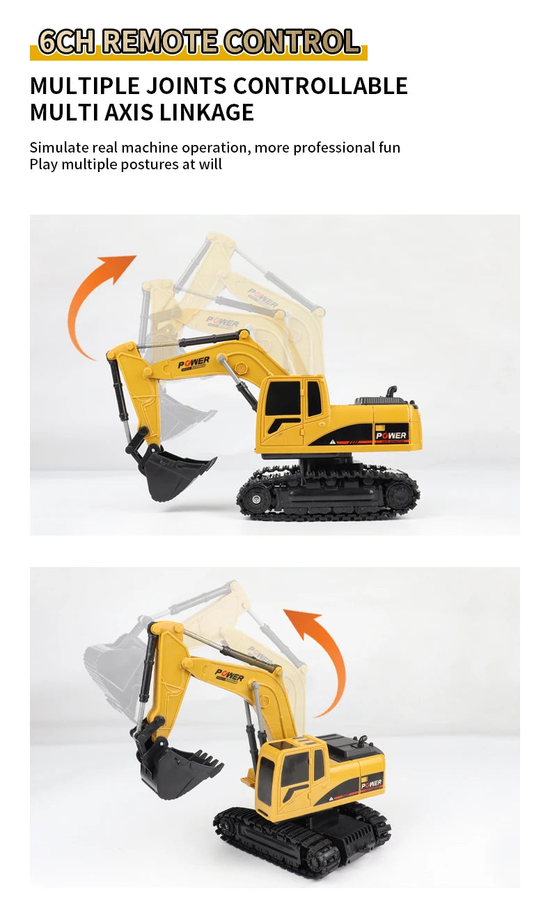 ZWN 2.4G Remote Control Excavator Dump Truck RC Model Car Toy Professional Alloy Plastic Simulation Construction Vehicle for Kid