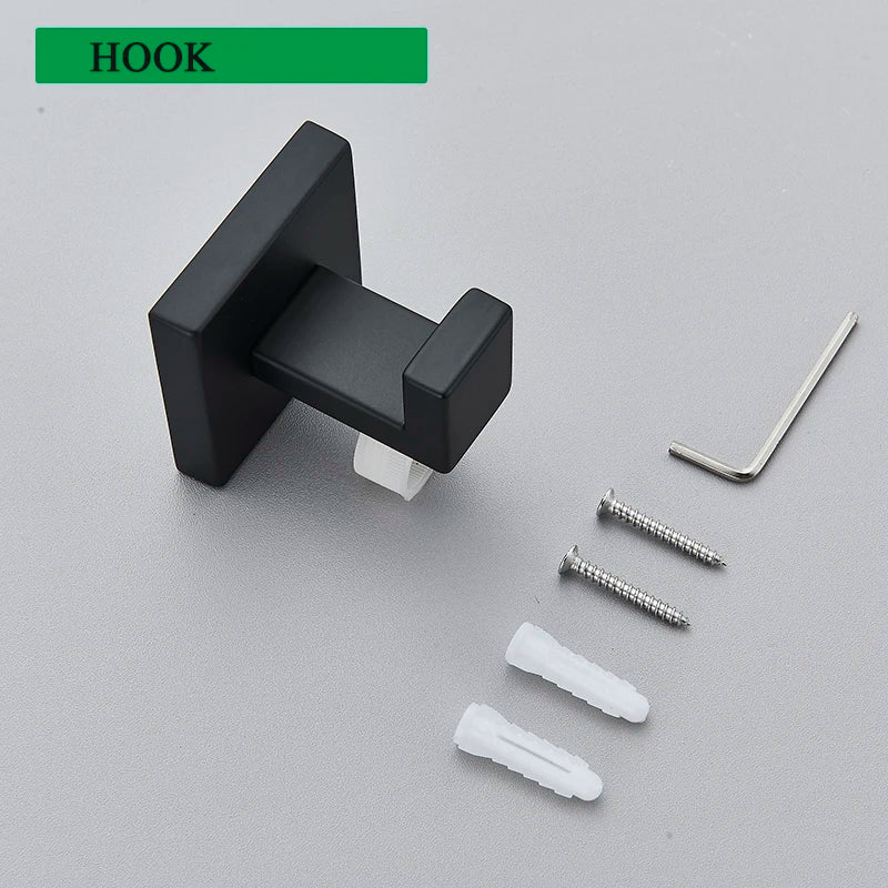 Bathroom Accessories Set Matte Black Wall Shelf Toilet Roll Paper Holder Robe Hook Hanger Towel Rail Bar Rack Ring Bath Hardware