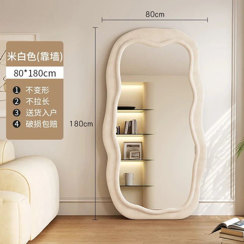 Creative full-body mirror household floor mirror light luxury special-shaped wave full-length mirror living room black advanced