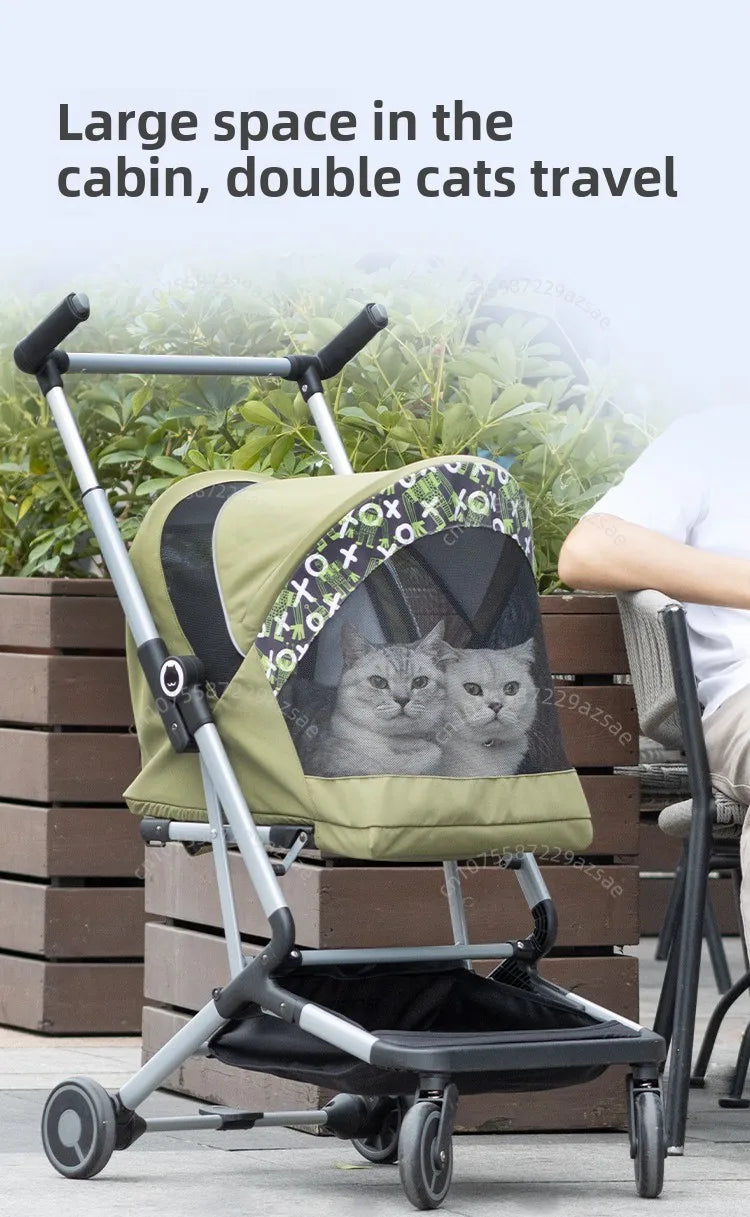 Portable pet stroller Ultra-light and easy to fold Large capacity pet stroller can accommodate two cats at the same time
