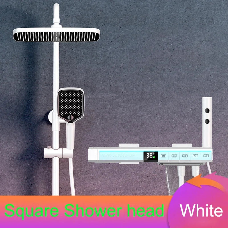 Hot Cold Piano Digital Shower Set 12 Inch Rainfall Shower Head Brass Bathtub Mixer Faucet Thermostatic Bathrooom Shower System