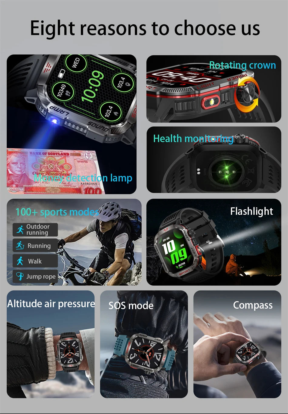 New Military GPS Smart Watch Men Flashlight Compass Waterproof 600mAh Battery Outdoor Sport Tracker Bluetooth Call Smartwatch