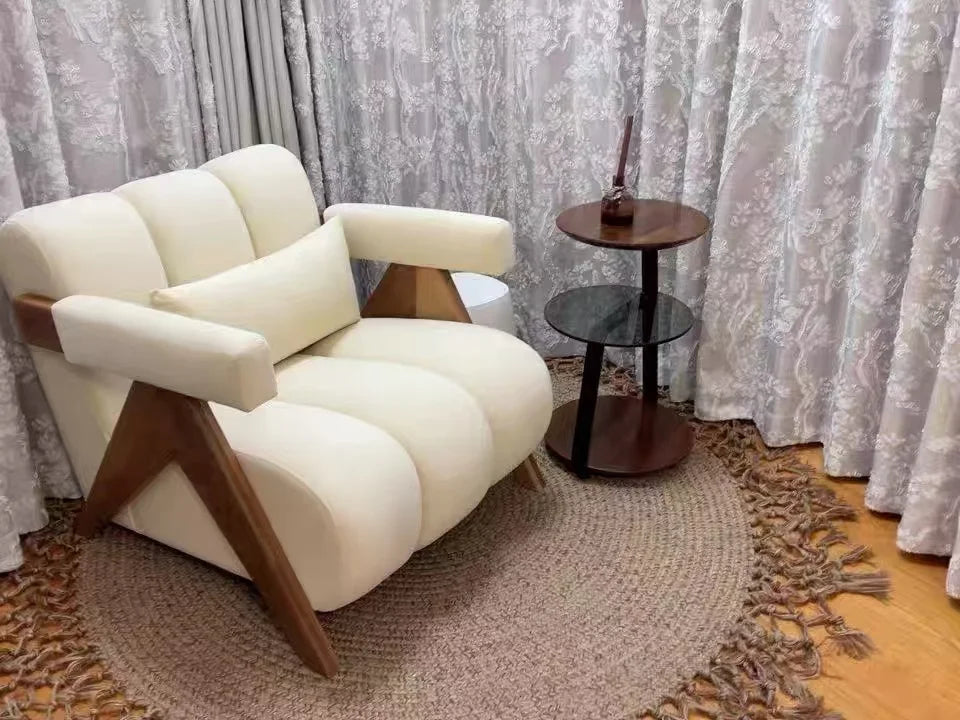 Home Balcony Nordic Wood Living Room Chairs Modern Living Room Sofas Single Leisure Back Armchair Fabric Sofa Chair Furniture