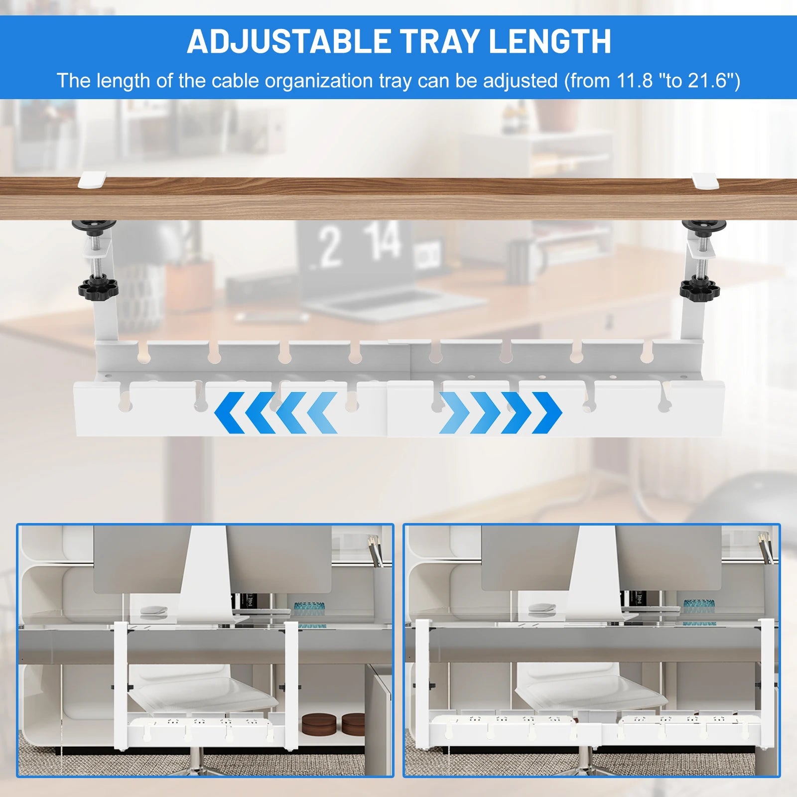 Extendable Under Desk Cable Management No Drilling Metal Cable Tray Space Saving Multipurpose Household Hanging Organizer Shelf