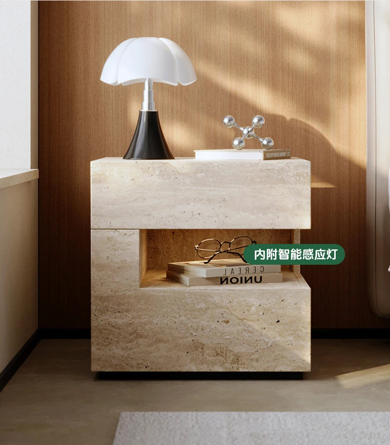 Wabi Sabi Minimalist Nightstands Rectangle Trendy Premium Glam Nightstands Bedroom Hidden Storage Mesilla De Noche Furniture