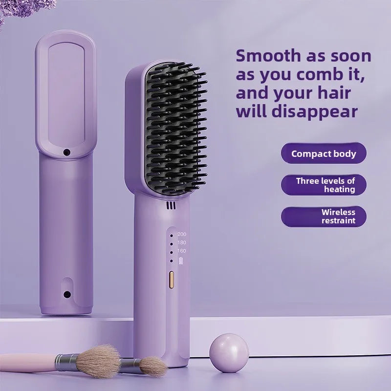 Wireless Hair Straightener Heating Negative Ion Straight Curling Hair Comb Rechargeable Anti-scalding Electric Hair Care Brushes