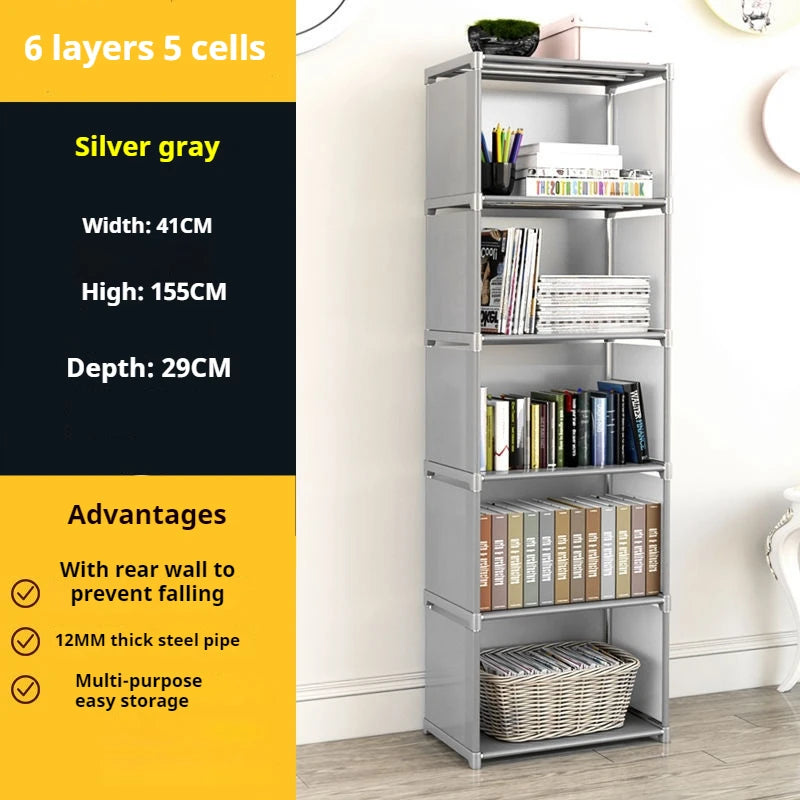 Bookshelf Simple Storage Locker Living Room Cabinets Easy Assembly Bookcase Multi-layer Metal Storage Rack 수납가구 이동식 수납장