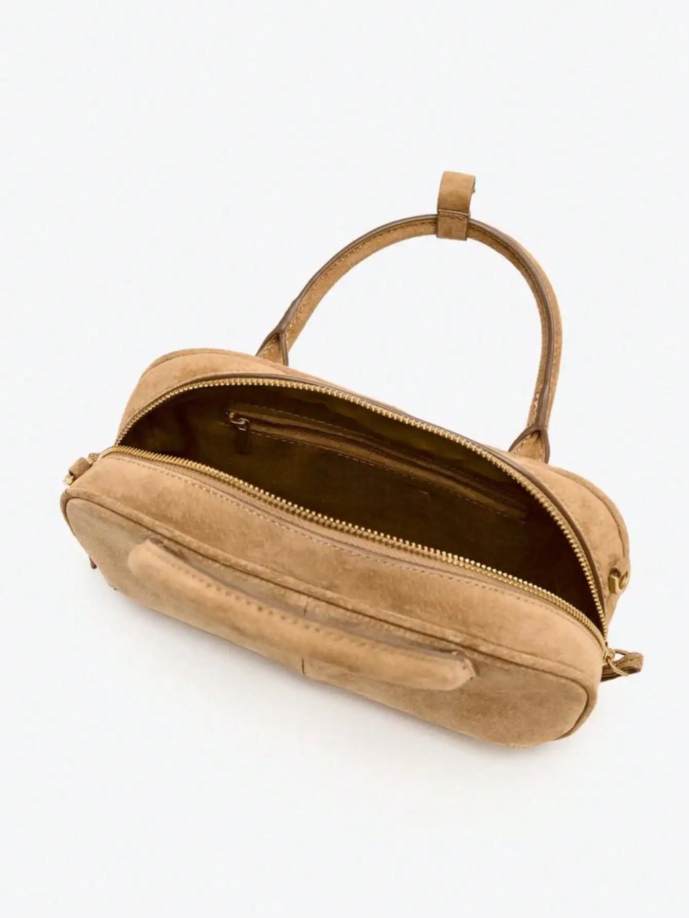 Women small double handle suded Boston bag 2025 autumn winter new camel color with strap crossbody