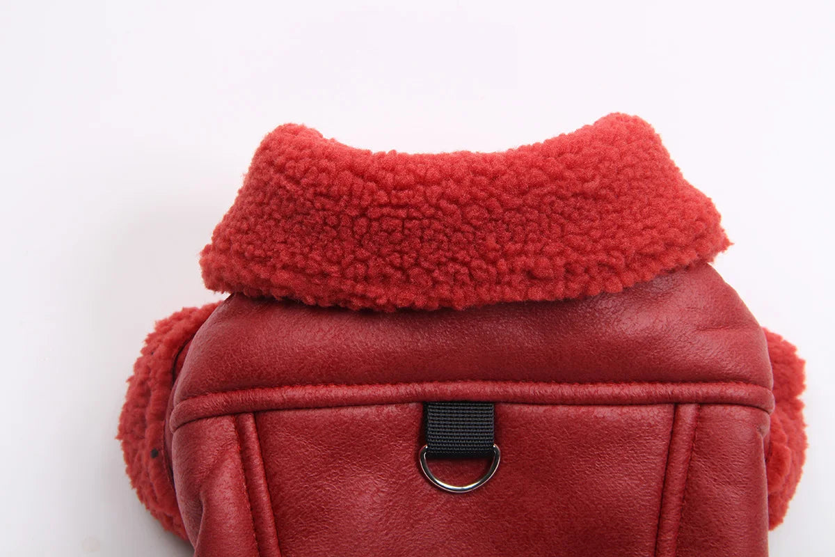 Winter Dog Coat Jacket Faux Leather Fleece Warm Pet Puppy Warm Clothing Apparel Outfit