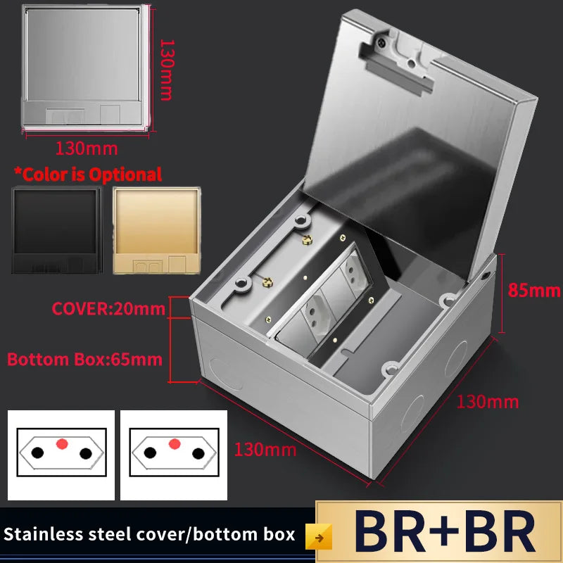 Modern Flat Floor Socket 130mm- Embedded with USB Ports, 304 Stainless Steel - Waterproof Integration with Marble Flooring