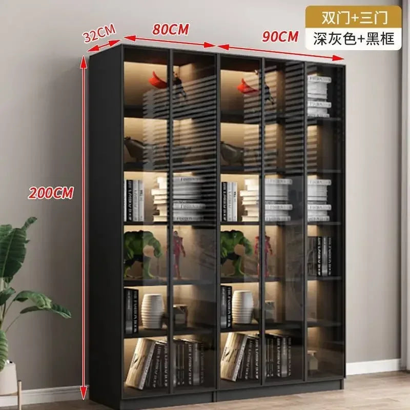 Modern Dust-Proof Bookcase with Glass Door Display Cabinet Modern Luxury Customized Home Living Room Integrated Bookshelf