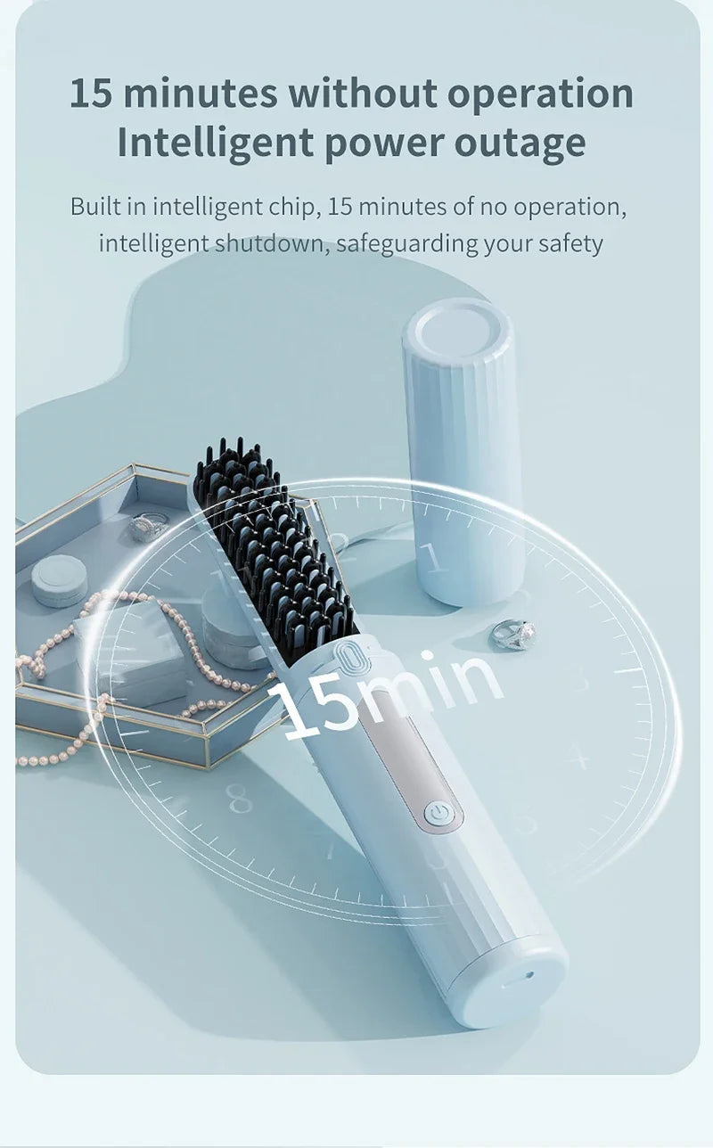 Wireless Electric Heating Straight Hair Comb Rechargeable Portable  Negative Ion Anti-scalding Hair Straightener For Home Travel