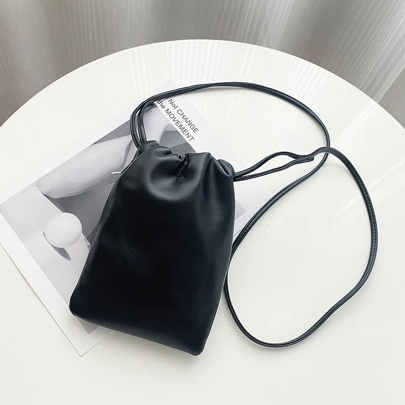Casual Drawstring Bag Style Women Crossbody Bag Candy Color Lady Mini Bucket Bag for Mobile Phone Female Shoulder Purse Wallet