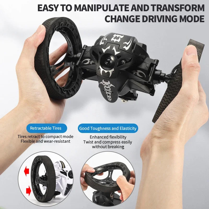 RC Stunt Car With Wifi Hd Camera Bounce Car Flexible Wheels Rotation Led Light Remote Control Jumping Vehicle Toy Gift Q207